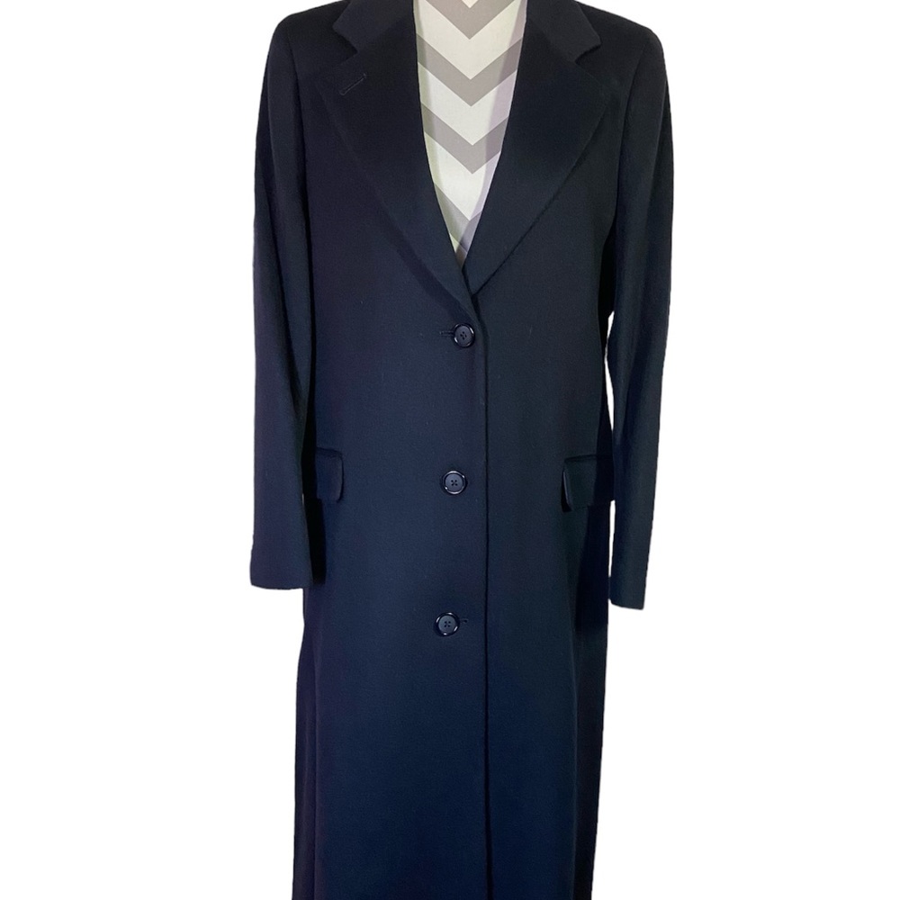 100% Wool Coat New Guner New York Navy Blue 6R Lined Full Length Timeless Style